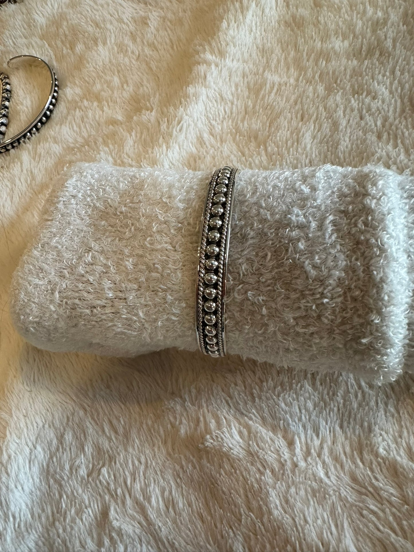 sterling silver small ball cuff - rope detail