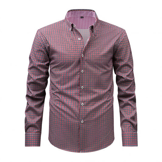 Men's Dress Shirts Plaid Printed Stretch Long Sleeve Button Down