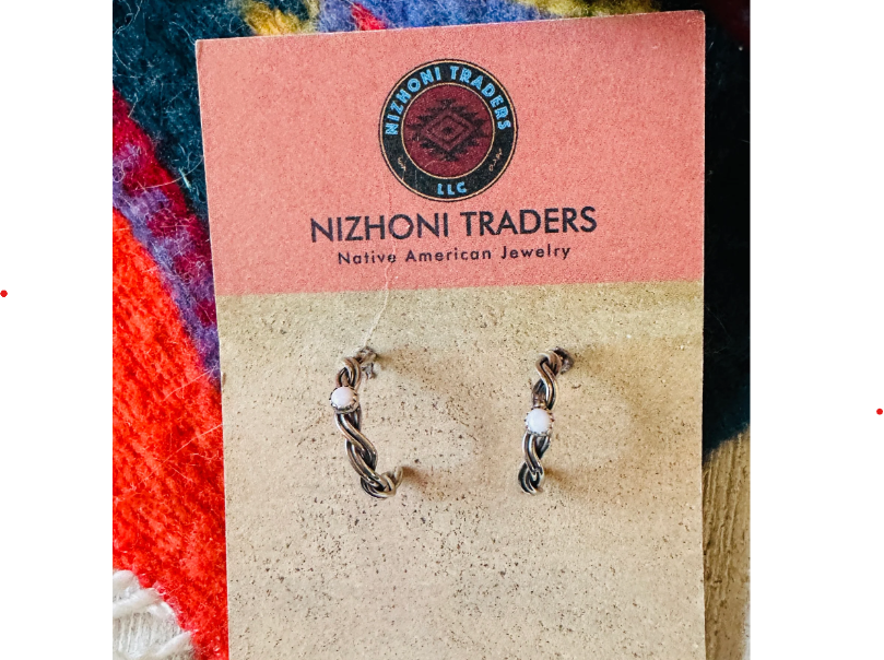 Navajo Queen Pink Conch & Sterling Silver Hoop Earrings