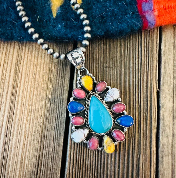 Nizhoni Handmade Sterling Silver & Multi Stone Cluster Pendant