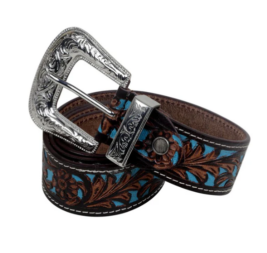 Turquoise Hand-Tooled Leather Belt