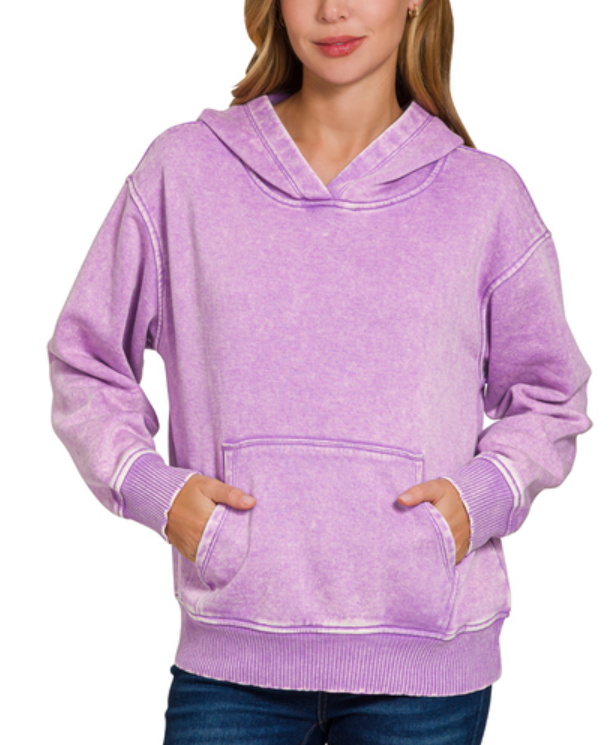 Fleece acid wash kangaroo pocket hoodie