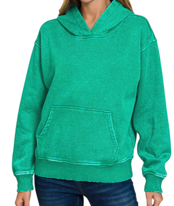 Fleece acid wash kangaroo pocket hoodie