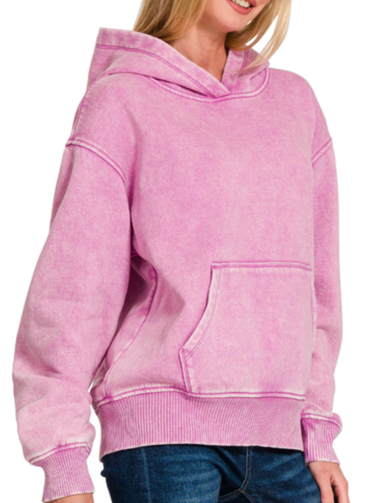 Fleece acid wash kangaroo pocket hoodie