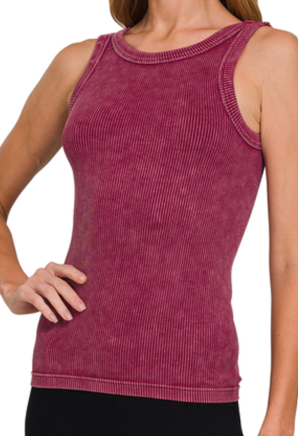 washed ribbed seamless tank top