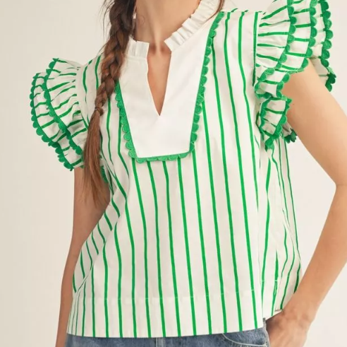 Layered ruffle cap sleeves stripe top