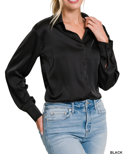 Satin long sleeve button up shirt