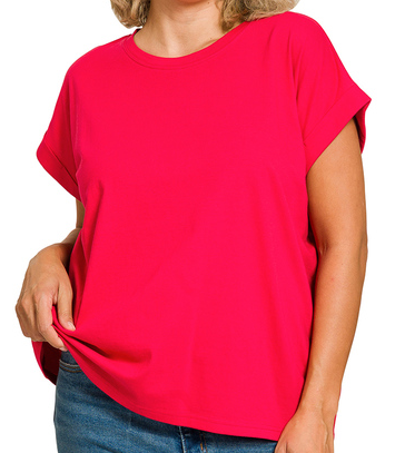 + round neck folded short sleeve t-shirt
