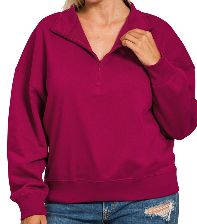 + fleece high neck half zip sweatshirts