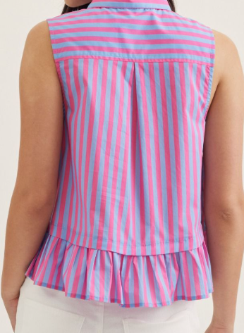 TIE NECK STRIPED PEPLUM TOP