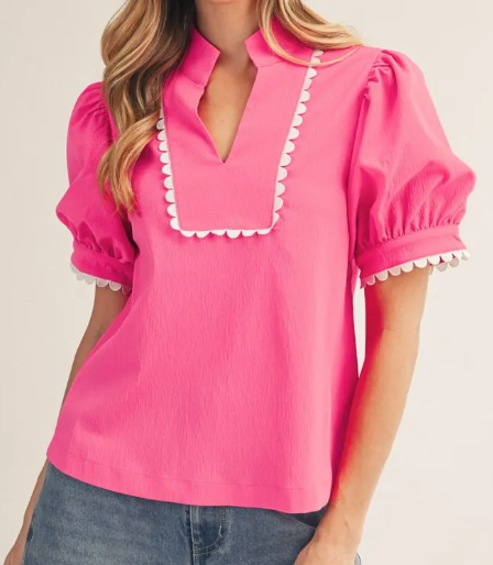 Puff Sleeve Crinle Fabric Blouse