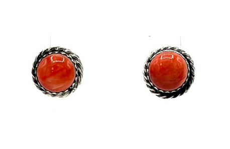 Navajo Handmade Spiny Oyster Earrings - Esther White