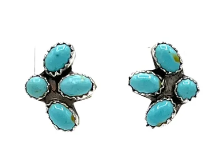 Navajo Handmade Kingman Turquoise Earrings - Maxine Ramirez