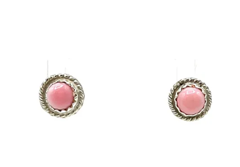 Navajo Handmade Pink Conch Earrings - Esther White