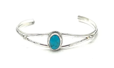Navajo Handmade Kingman Turquoise Bracelet - Jerryson Henio