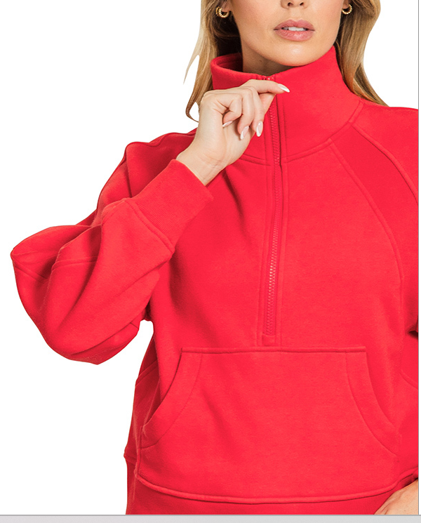 Fleece half zip kangaroo pocket sweatshirts *7 COLORS
