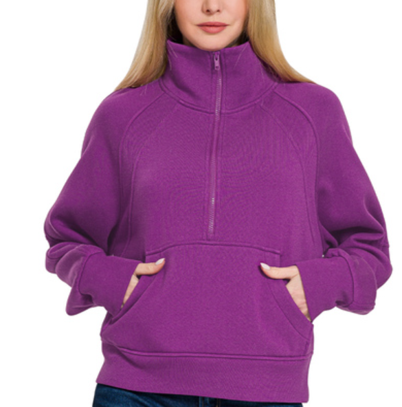 Fleece half zip kangaroo pocket sweatshirts *7 COLORS