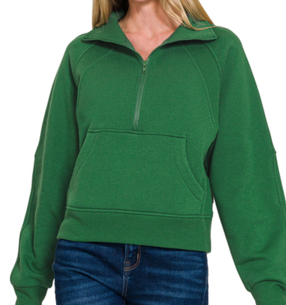 Fleece half zip kangaroo pocket sweatshirts *7 COLORS