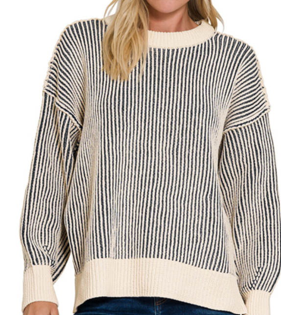 Two tone crewneck sweater