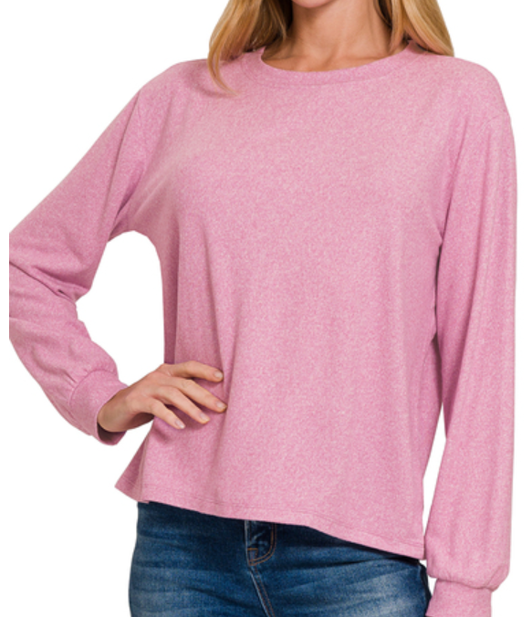 Soft melange hacci round neck long slv tee