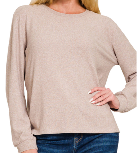 Soft melange hacci round neck long slv tee