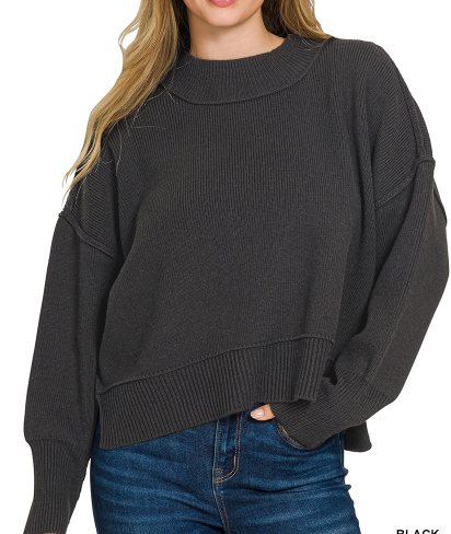 Wide neck band drop shoulder sweater