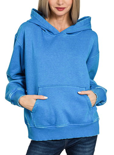 Fleece acid wash kangaroo pocket hoodie