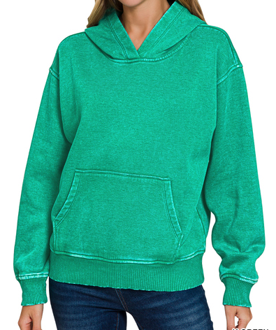 Fleece acid wash kangaroo pocket hoodie