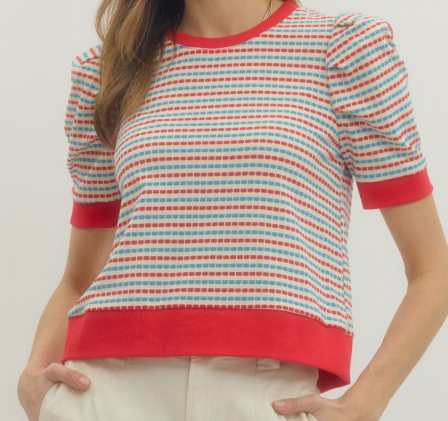 KNIT PUFF SLEEVE SWEATER