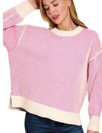 Exposed seam two tone sweater