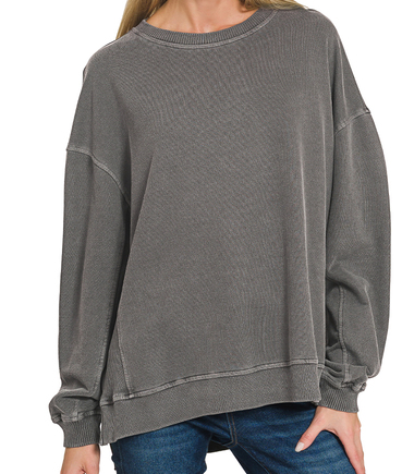 French terry pigment dye & enzyme washing pullover S-3XL