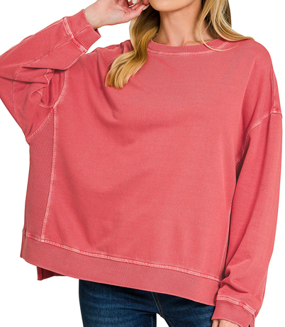 French terry pigment dye & enzyme washing pullover S-3XL