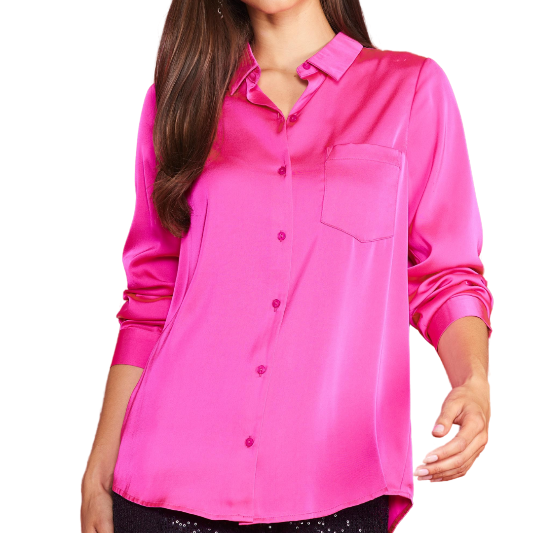 Pink Satin Button Down Shirt