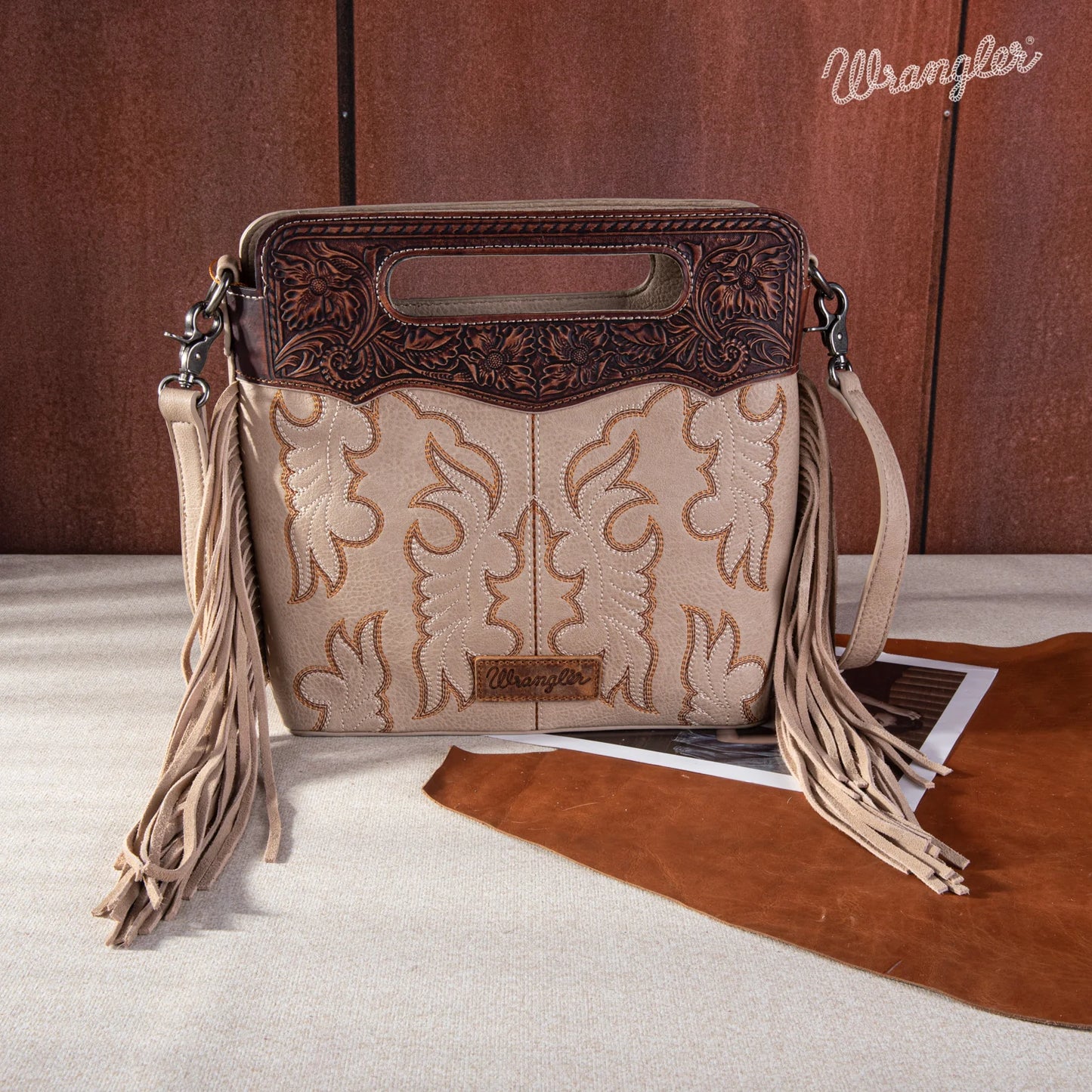 Wrangler Top Handle Embroidered Fringe Tote/Crossbody