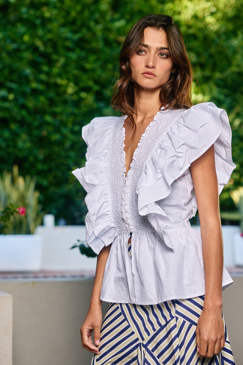 Ruffle Smocked Peplum Blouse