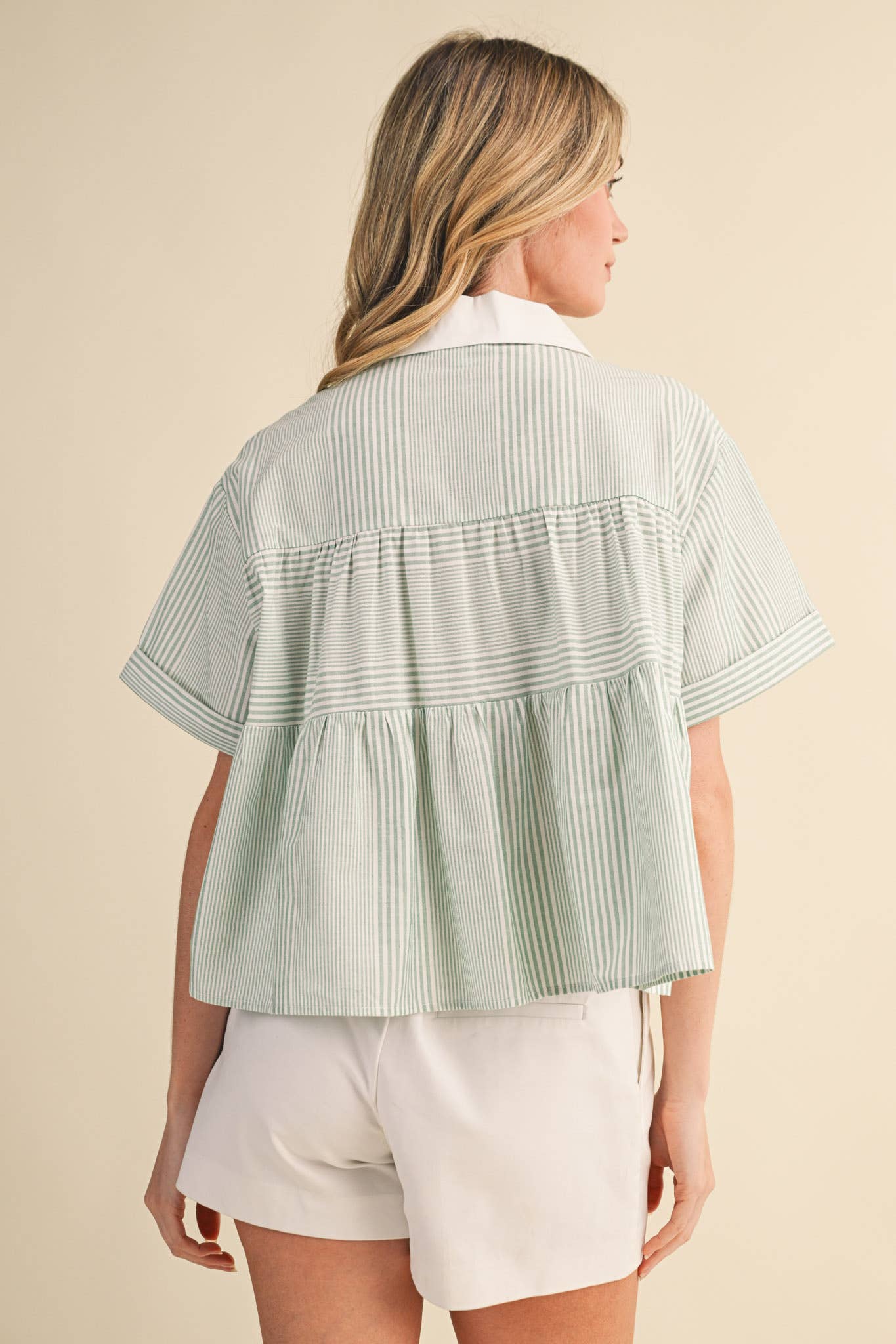 STRIPED HALF ZIP BABYDOLL TOP