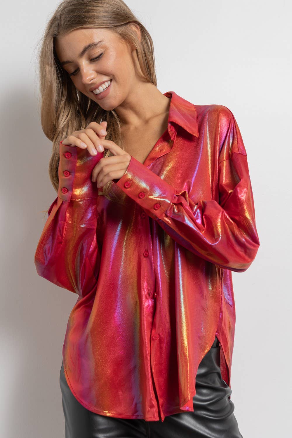 Rainbow Button Up Long Sleeve Blouse Shirt