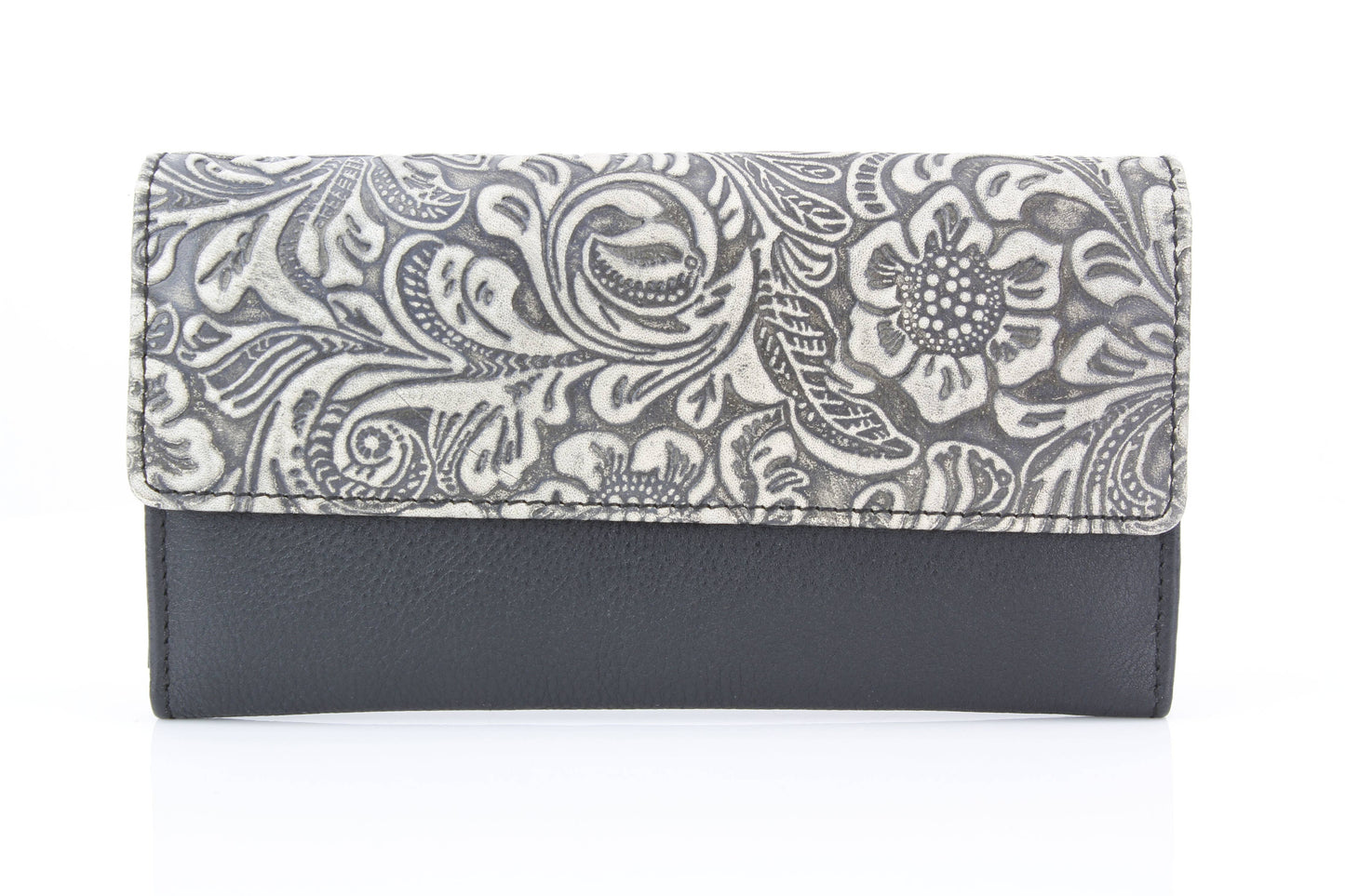 Women’s Brown Leather Grey Floral Clutch ABLW 18-2525