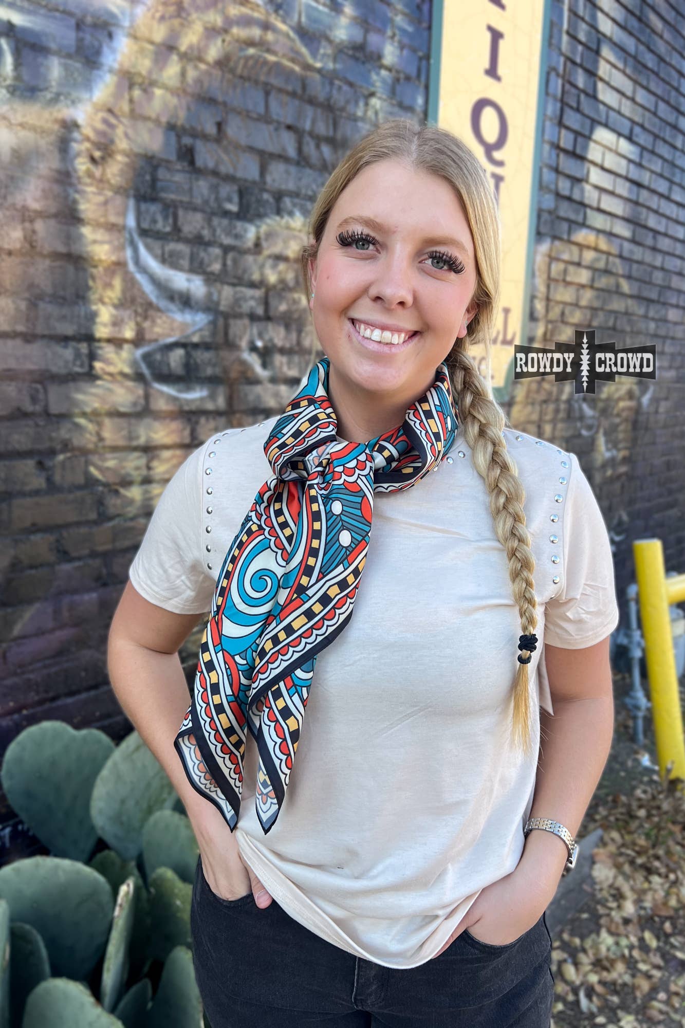 Turquoise Neutral Print Wild Rag/ Scarf