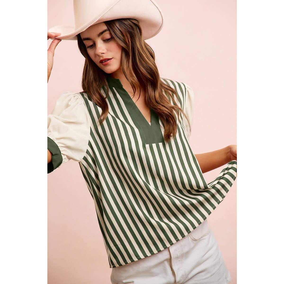 GAMEDAY THEME STRIPED WOVEN BLOUSE TOP