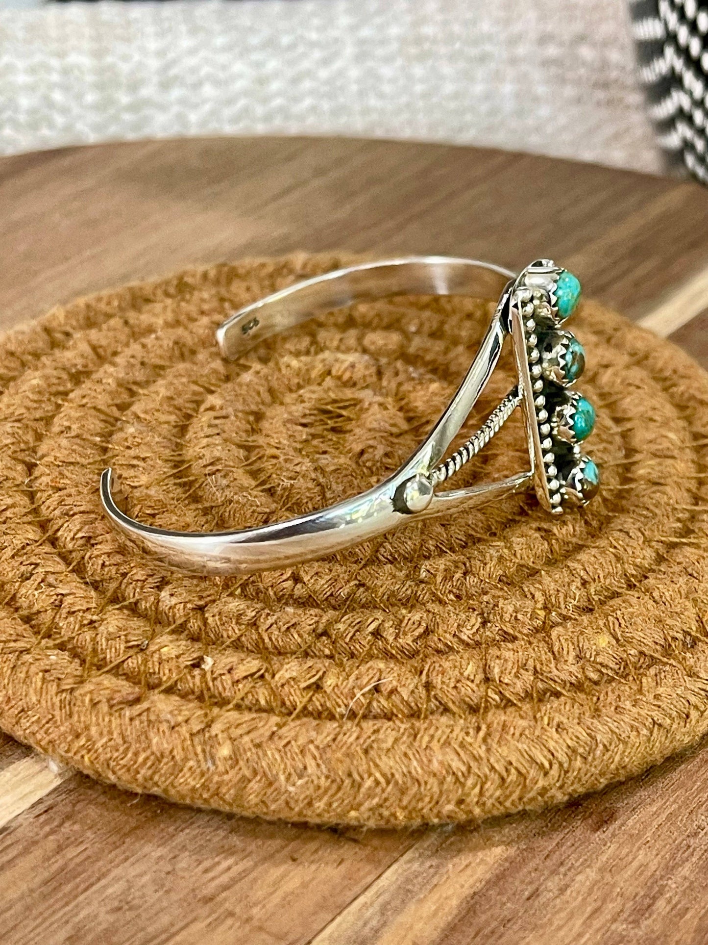 Beautiful Handmade Kingman Turquoise & Sterling Silver 4 Stone Cuff