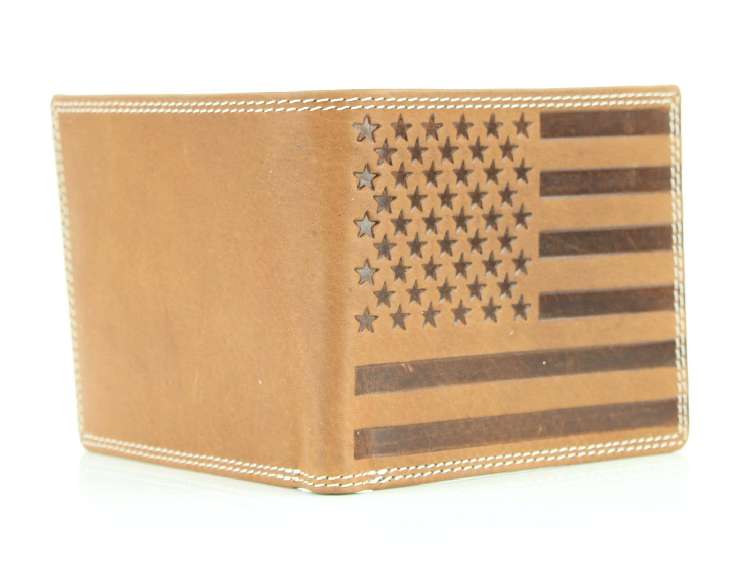 American Flag Embossed Distressed Leather Bi Fold Wallet