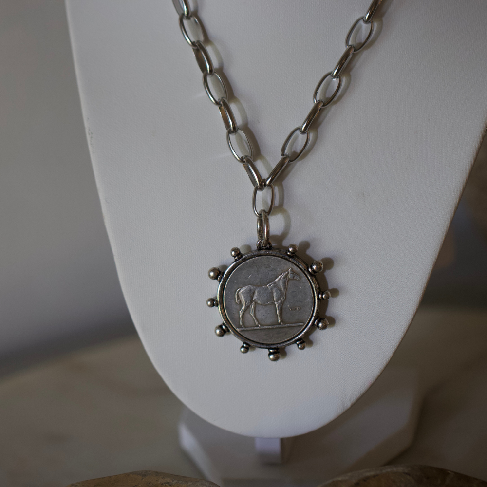Silver Heritage Horse Coin Necklace - Stainless Steel, 18" Chain | Deep South Originals