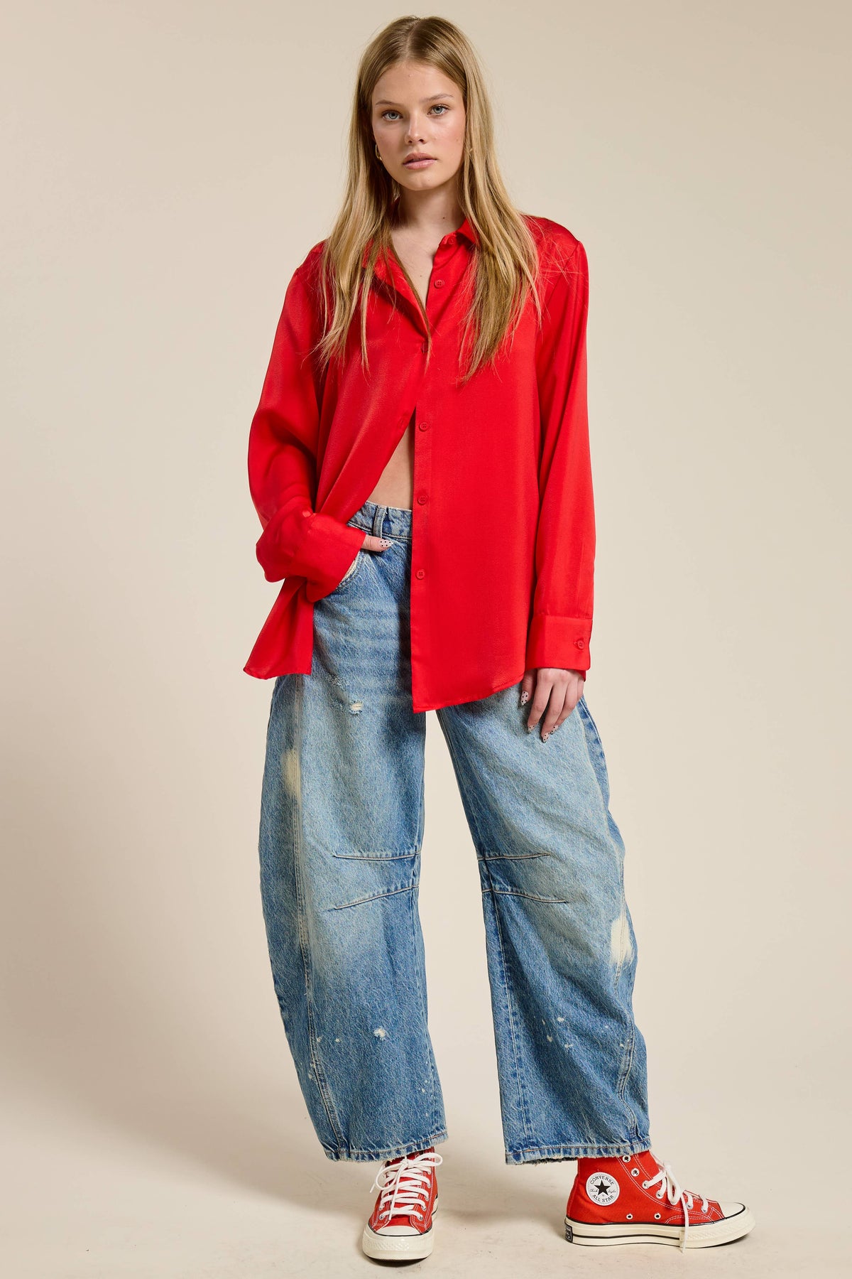 Silky Satin Button Down Shirt