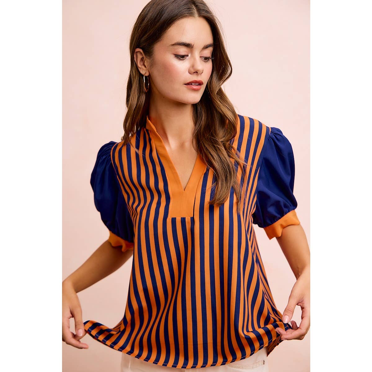 GAMEDAY THEME STRIPED WOVEN BLOUSE TOP