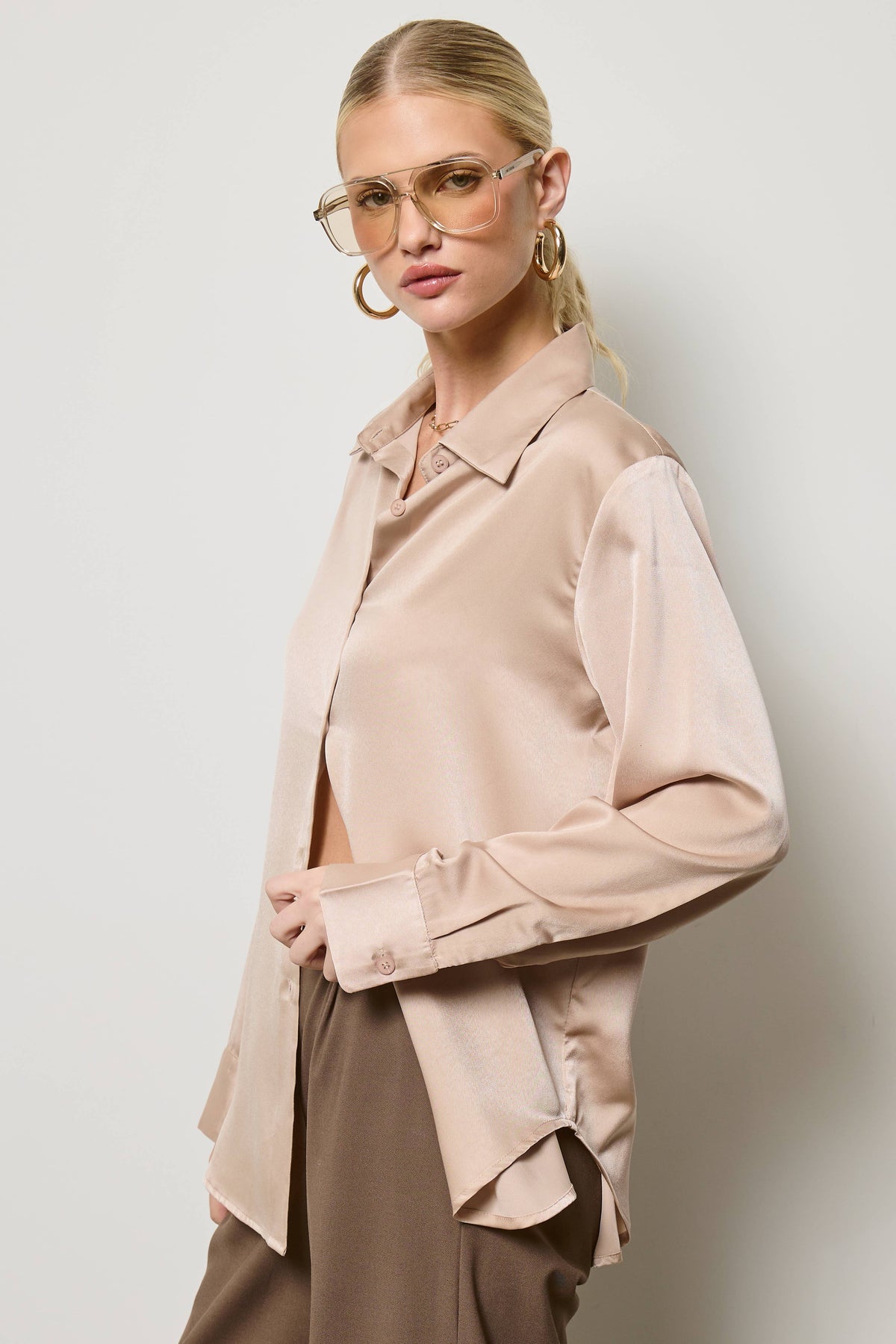 Silky Satin Button Down Shirt