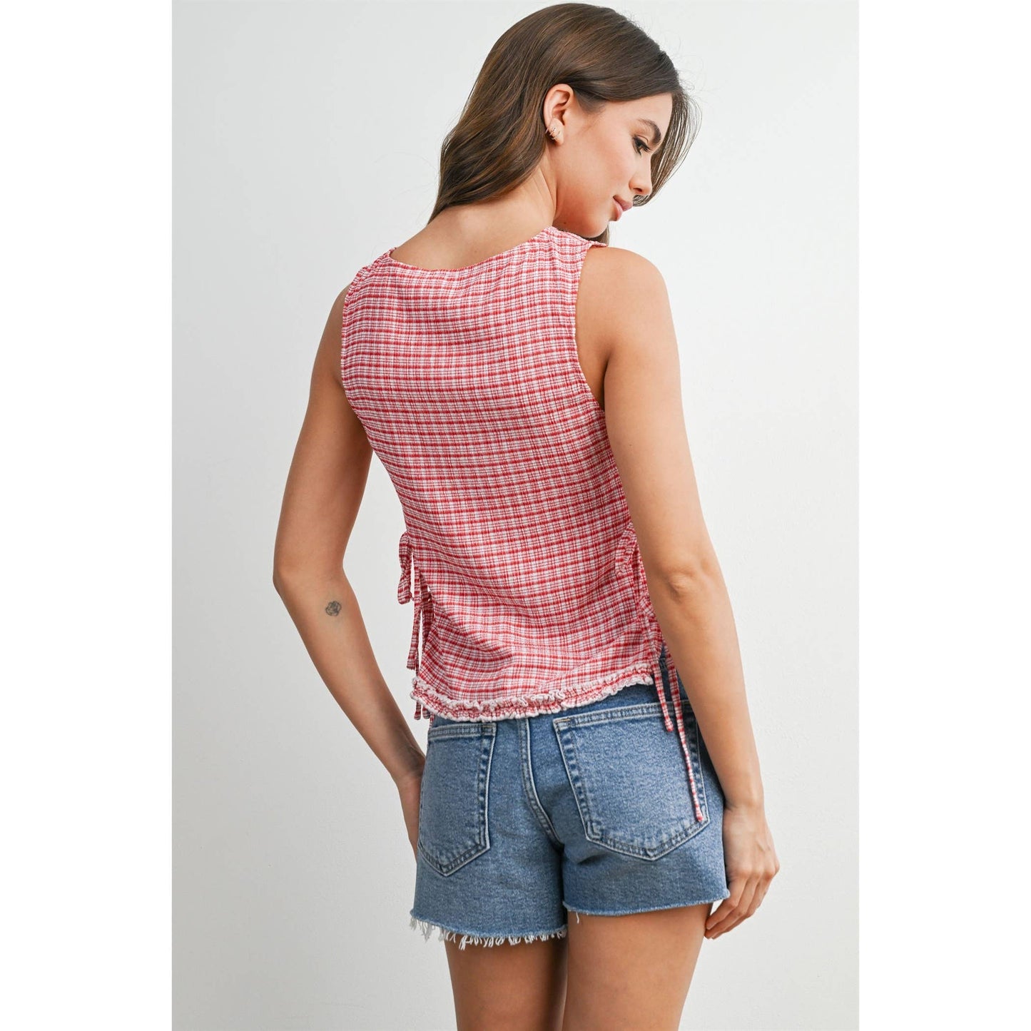 Checkered Ladder Lace-Up Vest - BMT8297