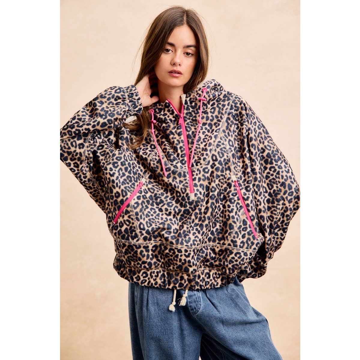 LEOPARD STITCH OVERSIZED BRUSHED TEXTURE JACKET