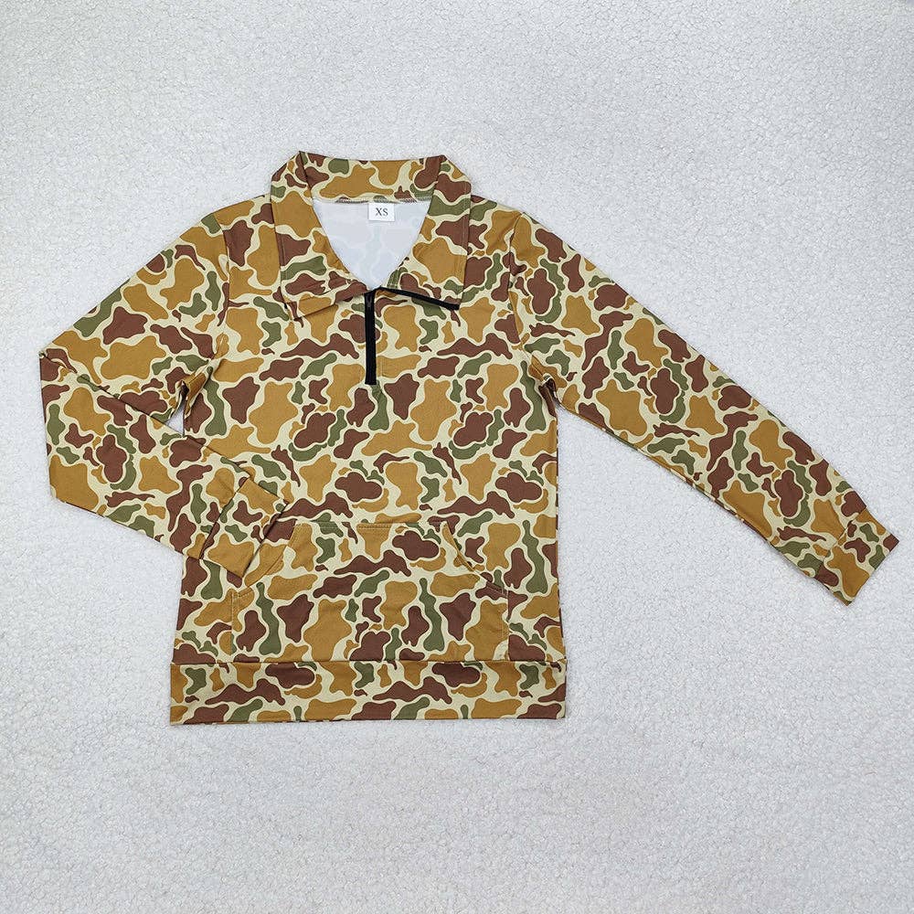 Camouflage Long Sleeve Tee Shirts Zip Pullovers Tops