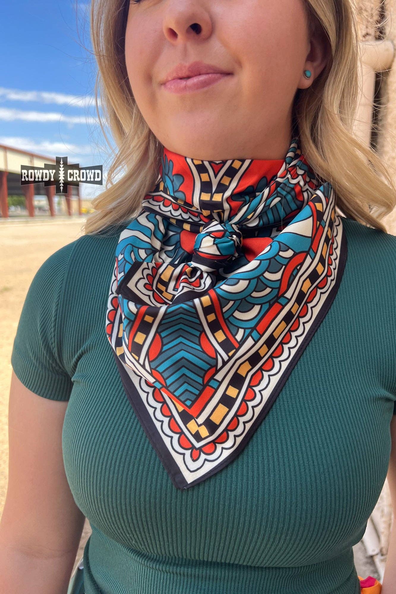 Turquoise Neutral Print Wild Rag/ Scarf